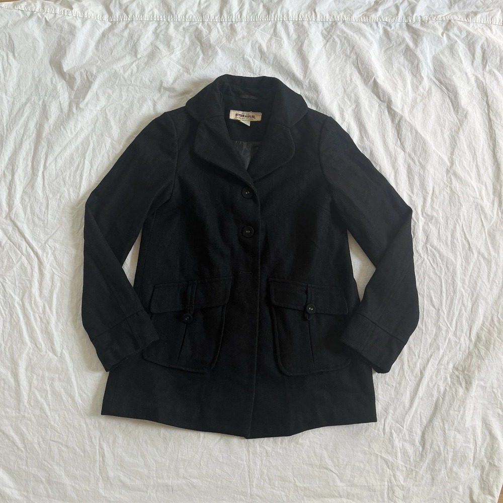 Y2K Hydraulic Wool Blend Peacoat Women's Medium Black Pleated Buttons Short